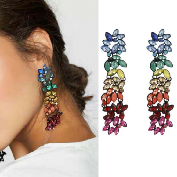 Rainbow Rhinestone Colorful Party Drop Earrings - Picture 8 of 8